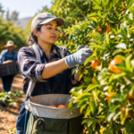 Seasonal employees working together in a bright California workplace during a busy staffing period.